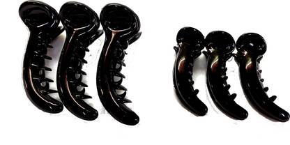 S Mark Smark Fashion Women's Plastic Banana (Big, Medium) Glossy Finish Hair Clutcher (Black) Pack Of 6 Banana Clip