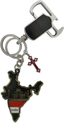 HANDSOME ISK Double Sided India Map Shaped Flag, Taj Mahal with red jesus Cristian god cross and high quality hanging hook .car, bike, man, woman, girl, boy, gift, key ring Key Chain Key Chain