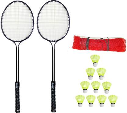 Monika Sports 2 Double Shaft Badminton Racquet + 10 Pc Nylon Shuttle + 1 Badminton Net Badminton Kit