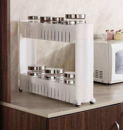 QUISTAL 2 Layer Storage Organizer Multipurpose Slim Rack | White 2 Tier Utility Shelf with Wheels for Kitchen, Bedroom, Bathroom Plastic Kitchen Trolley