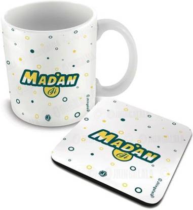 Jhingalala Madan Ji Surname Printed with Coaster Combo Gift for Birthday, Anniversary and Any Other Occasion Ceramic Coffee Mug