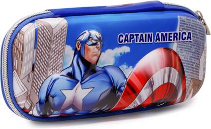 फिडलर्ज़ Captain America Printed Large Capacity Pencil Case, Multipurpose Pen Pouch Stationery Box, Pencil Case for Boys | Stationary Storage Pouch for Kids ( Blue) बच्चों के लिए पेंसिल पाउच आर्ट EVA पेंसिल बॉक्स