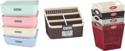 FABLE Plastic 9 Pic Small Size Cosmetic & Make-up Multipurpose Plastic Box Organiser for Home Storage Basket For Pen,Remote,Etc Storage Basket