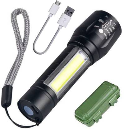 FGHC Mini 2in1 Waterproof Laser LED Metal Body Rechargeable 3 Mode Zoomable Flashlight Torch Table Lamp COB Outdoor Lamp Search Light 9W USB Charging (6 Month Warranty) Torch
