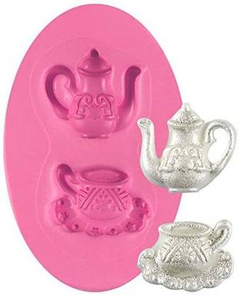 Funshowcase Mini Teapot and Teacup and Saucer Silicone Mold for Sugarcraft Fondant Cake DecorationResinPolymer ClayWaxSoapCrafting P