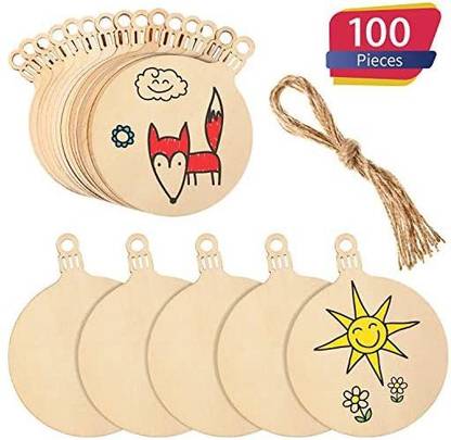 Tatuo Unfinished Wood Ornaments Wood Ornament Slices Round Wood Pieces Embellishments for Christmas Decoration Hanging and DIY