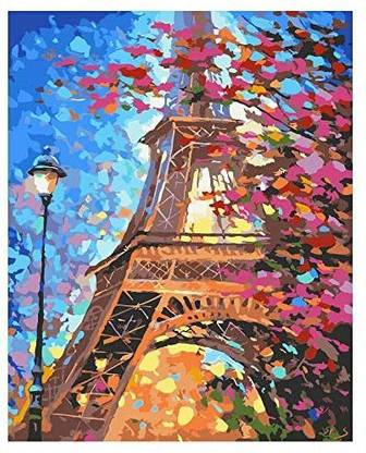 Ginkko Various Eiffel Tower Series Paint by Numbers for Adults Kids Beginners Easy Acrylic on Canvas 16"x20"with Paints and Bru
