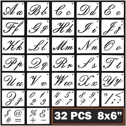 Guissi Caligraphy Stencil Letters Cursive Alphabet Letter Number Drawing Painting Stencils Scale Template Sets for Bullet Journ