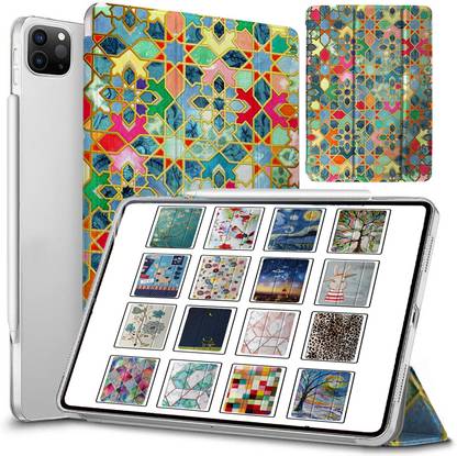 DuraSafe Cases Front & Back Case for iPad PRO 12.9 Inch 2020 4th Gen [ Pro 12.9 4 ] Printed Slim PC Dual Angle Stand Clear Flip Case