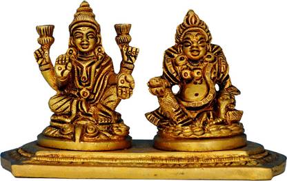 Raj Bharatham Lakshmi Kubera - Brass Statue Help to Stay Money Decorative Showpiece  -  8 cm