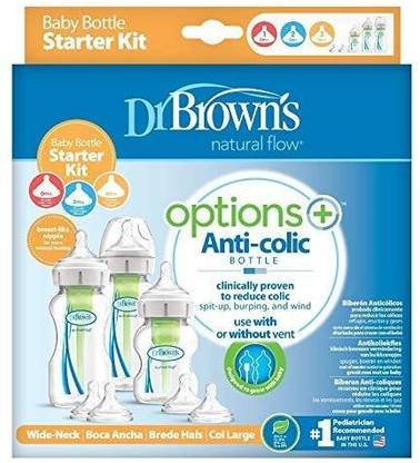 Dr. Brown's Options Plus Wide Neck Baby Bottle Starter Kit (Pack of 1, White) - 250 ml