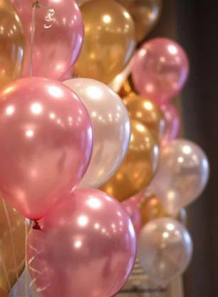 PartyDecoration Solid Pink Golden White Metallic Latex Balloons Pack-51Pcs for Kids Girls Women Birthday,Baby Shower,Princess, Unicorn, First,2nd Years Decorations Ballons Supplies Combo Kit Exclusive Packet Balloon