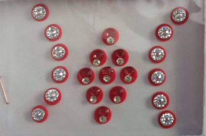 LAVAANYA Stone Setting Red and Multi-colour Bindi Women , Girls Red, Multicolor, White Bindis