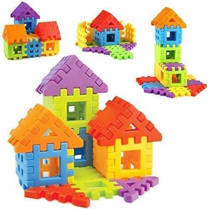 GS Enterprises Blocks House/Hut educational and fun Multi Color Building Blocks with Smooth Rounded Edges and attractive white windows - Building Blocks for Kids - Blocks Game for 2 to 12 Years Old Girls & Boys fun and mind sharping game for children( pack of 88 ) pieces
