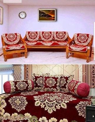 एक्स-सेल शनील पुष्प दीवान सेट