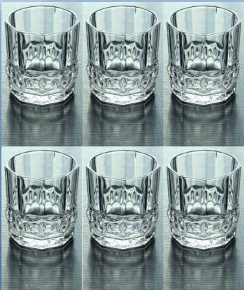 VAJIN (Pack of 6) Hexagon Shape Engraved Glass 225ml (Pack of 6) Glass Set Whisky Glass