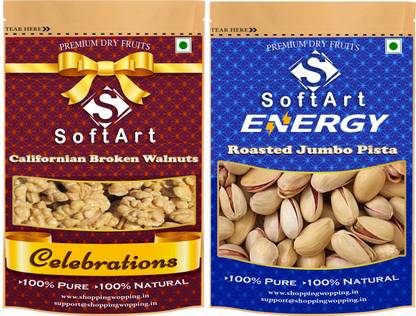 Soft Art Dry fruits combo of Californian Broken & Roasted with shell (100g Each) Walnuts, Pistachios