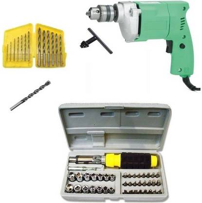 Yusuf International 10mm Drill, 14 bit, 41pcs toolkit New Pistol Grip Drill (10 mm Chuck Size) 10mm Drill, 14 bit, 41pcs toolkit New Pistol Grip Drill (10 mm Chuck Size) Angle Drill