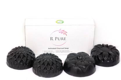 R Pure Chemical Free Activated Charcoal Bath Soap | Each 80 Grams | Pack Of 4 Handmade Soap ** GET FREE Sample of 50g Goat Milk Soap**