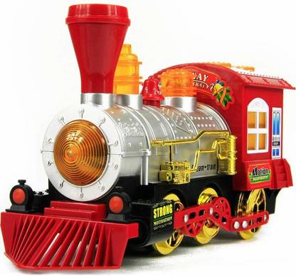 MON N MOL Steam Train Locomotive Engine Car Bubble Blowing Bump & Go Battery Operated Toy Train w/ Lights