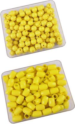 estore 200 GM,Yellow Color Dholak and Round Shape Plastic Beads for Jewellery Making, Curtain Making Art and Craft DIY Beads kit