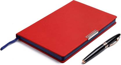 COI HOT RED Notebook Diary with Pen. A5 Diary RULED 180 Pages
