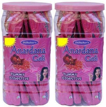 Dilbahar Anardana Goli Jar of 25 Pouch (Pack of 2) Khatta Mitha Candy