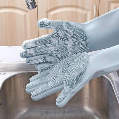 Madan Silicone Dish Washing , multipurpose Gloves, Silicon Hand Gloves for Kitchen Dishwashing and Pet Grooming, Great for Washing Dish, Car, Bathroom (Grey, 1 Pair) Wet and Dry Glove (Free Size) Wet and Dry Glove