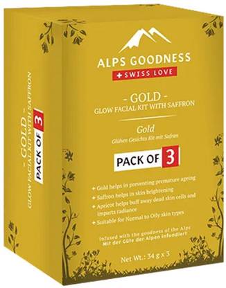Alps Goodness Gold Glow Facial Kit with Saffron - Pack of 3 (34 g x 3)