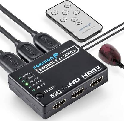 Fosmon HD1832 Intelligent 5x1 5-Port HDMI Switch/Switcher with IR Remote and 1.5 Meter USB Power Cable (Supports 3D) 8 Ports 1000 Mbps Smart Network Switch