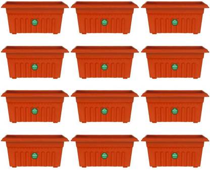 TrustBasket UV Treated Rectangular Plastic Planter (10 inches) - Terracotta Color - Set of 12 Plant Container Set