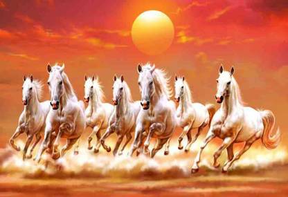 Vastu Seven Running Horses Photo Paper Poster (13 Inch X 19 inch) akl2035 Photographic Paper