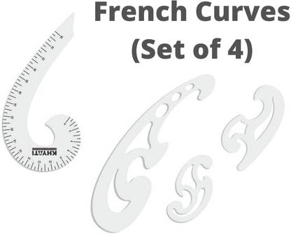 KHYATI Designing French Curves- Set of 4 French scale: 1 pc of French curve 6 shape with marking (36 cm) and 3 pcs of accurate French curve with inking edges (without marking)- Sewing Kit Ruler