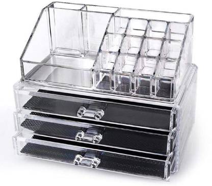 SYGA Acrylic 3 Drawers 16 Grid Stackable Cosmetics Makeup Storage Cube Organizer Jewelry Storage Display Box Makeup Vanity Box