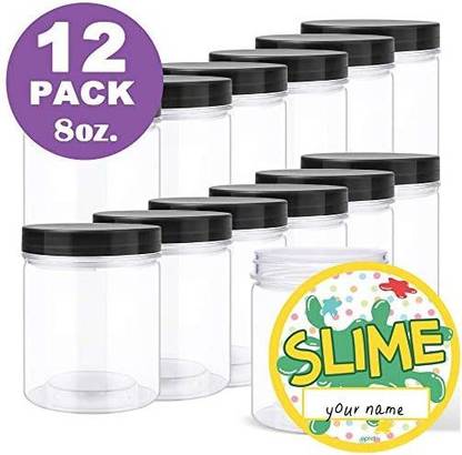 Opret 12 Pack 8oz Empty Slime Containers, Plastic Slime Jars Clear Slime Storage Containers with Lids and Labels, Food-Grade P