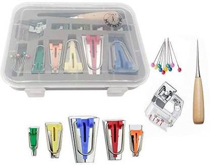 LNKA Bias Tape Maker Kits with Instruction All 5 Sizes 1/4" 3/8" 1/2" 3/4" 1" (6mm 9mm 12mm 18mm 25mm) Binding Foot Craft Cli