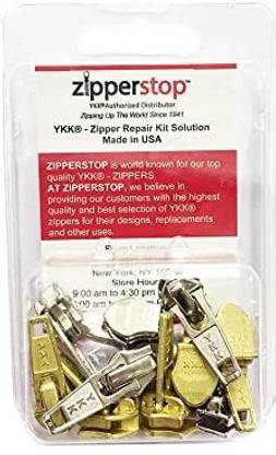 YKK ZipperStop Wholesale - Zipper Repair Kit Solution #5 Coil Auto Slider with Top and Bottom Stopper Metal Made in USA (10