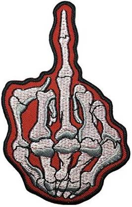 Papapatch Middle Finger Skeleton Bone Rock Punk Sewing Iron on Embroide Patch - (IRON-MID-FING-)