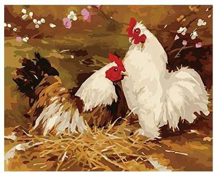 Paint by Number Kits CaptainCrafts New DIY Paint by Numbers 16x20" for Adults Beginner Child, Kids Linen Canvas - Country Chickens Couple (Fr
