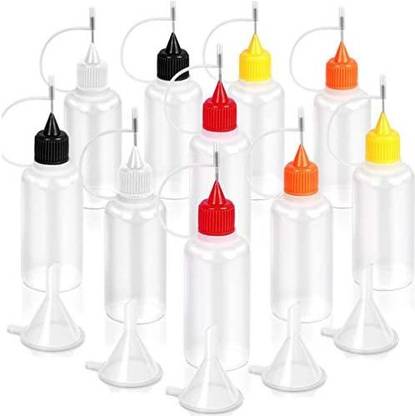 FANDAMEI 10 Pcs Precision Tip Applicator Bottle, 5 Color Glue Applicator Bottle With 5Pcs Mini Funnel, 30Ml/1 Ounce Fine Needle