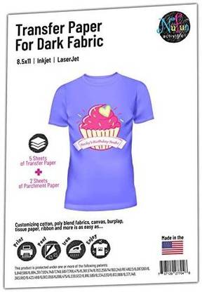 NuFun Activities Special Promotional Pricing: Inkjet Printable Iron-On Heat Transfer Paper for Dark Fabrics, 8.5 x 11 inch (5 Sheets)