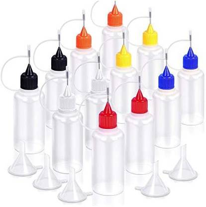 YGDZ 12Pcs Precision Tip Applicator Bottles, 30Ml Needle Tip Squeeze Bottles For Paint Quilling Craft, 6 Colors Precision Bo