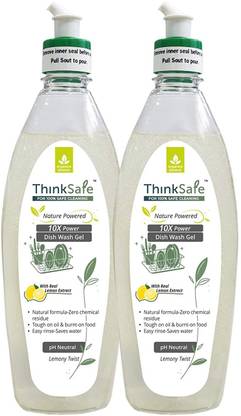 ThinkSafe Natural Dishwash Gel with Real Lemon Extract, 10X Power, Eco-friendly Dish Cleaning Gel