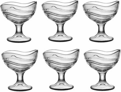Antique Buyer Glass Dessert Bowl Curved Designer Ice Cream Bowls/Dessert Bowl Set of 6 Glass Dessert Bowl (Clear, Pack of 6) Glass Disposable Dessert Bowl (Clear, Pack of 6)