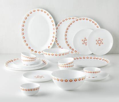 Larah by Borosil Pack of 21 Opalware Gardenia Dinner Set