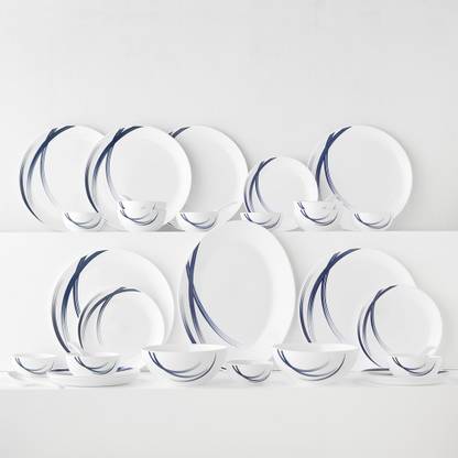 Larah by Borosil Pack of 33 Opalware Indigo Stella Dinner Set