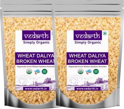 Vedarth Twin Pack of Organic Daliya / Broken Wheat (1 kg Each Pack)