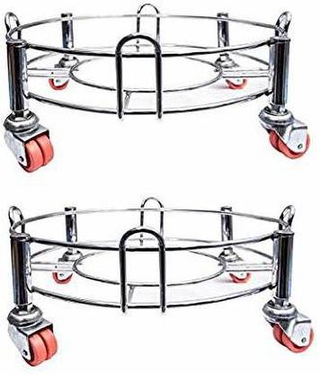 Shengshou Modular Kitchen Heavy Stainless Steel Cylinder Trolley with Wheels (Set of 2 Pec ) Gas Trolly / Cylinder Stand / Gas Cylinder Trolley