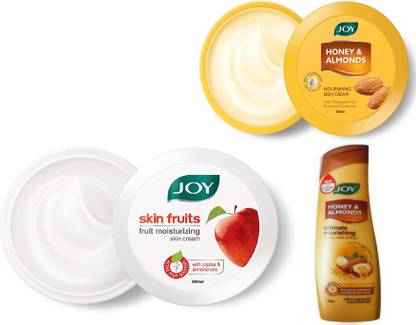 Joy Skin Fruits Moisturizing Cream 800ml + Honey & Almonds Nourishing Cream 800ml + Honey & Almonds Ultimate Nourishing Body Lotion
