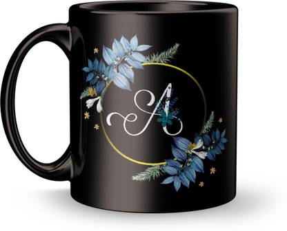 RADHKESHAVRANI Letter A Floral Background Design Printed Ceramic Coffee Mug